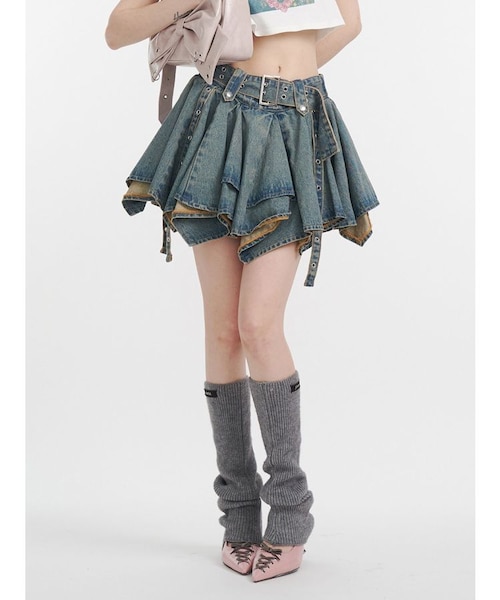 アシメヘムデニムミニスカート【セットアップ対応】｜ジュエティの通販