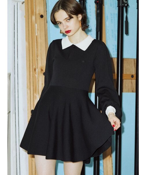 ニットポロフレアミニワンピース