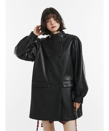 フェイクレザーAラインジャケット