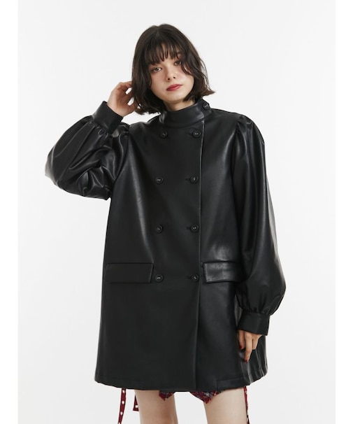 フェイクレザーAラインジャケット
