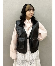 フェイクレザーフィッシングベスト