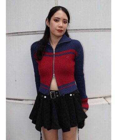 ラインハイネックジップカーデ