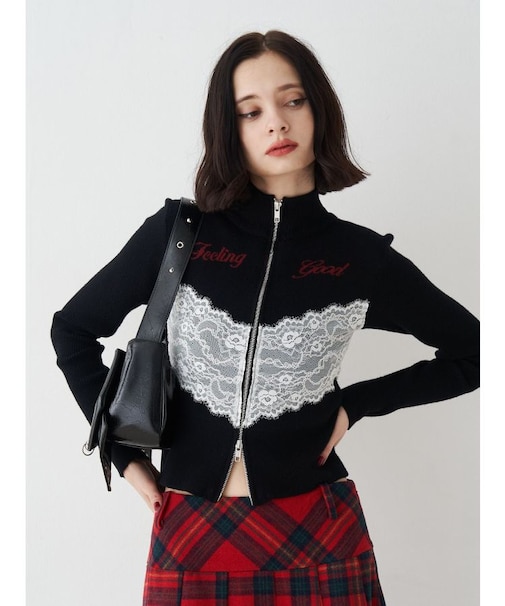 レースドッキングジップニット