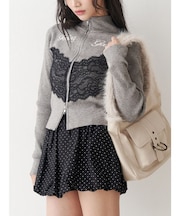 レースドッキングジップニット