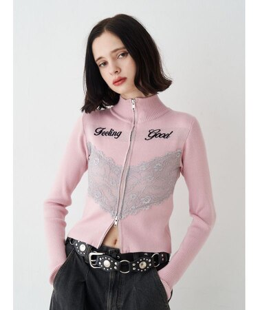 レースドッキングジップニット