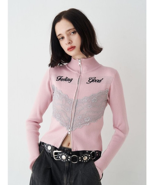 レースドッキングジップニット