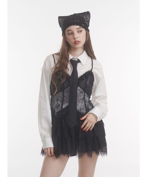 フリルランジェリーレースミニワンピース