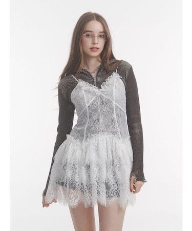 フリルランジェリーレースミニワンピース