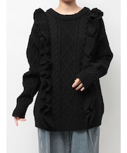 フリルケーブルニットチュニック