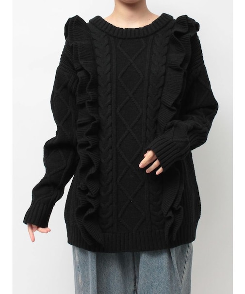 フリルケーブルニットチュニック