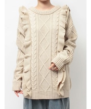 フリルケーブルニットチュニック