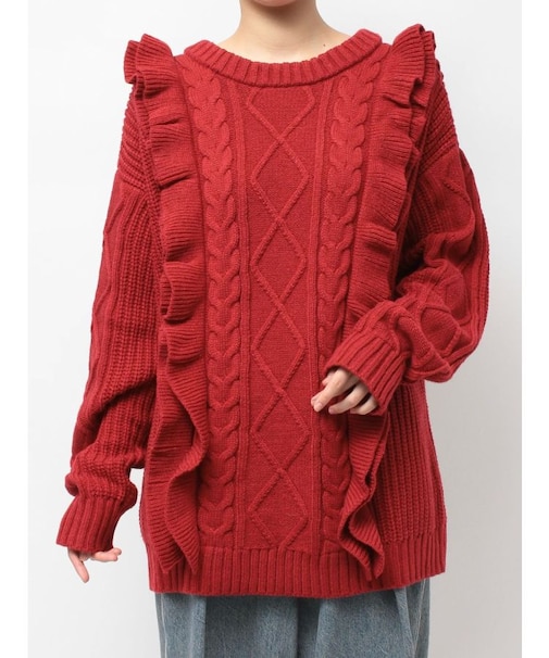 フリルケーブルニットチュニック