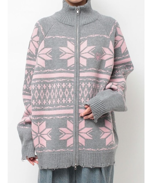 ノルディックジップルーズカーデ