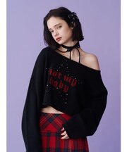 ワンショルスタッズショートニット