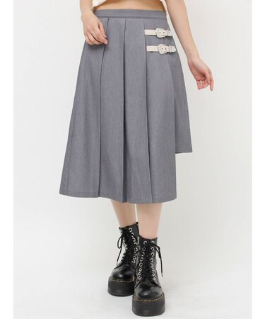 サイドベルトプリーツミドルスカート