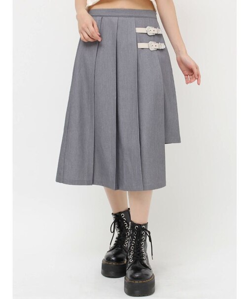 サイドベルトプリーツミドルスカート