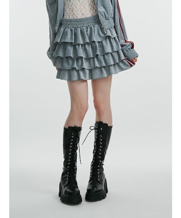 ベロアラインティアードミニスカート【セットアップ対応】