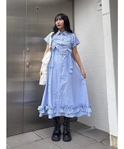 ギャザーリボンシャツワンピース