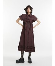 ギャザーリボンシャツワンピース