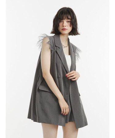 スリーブチュールジレワンピース【セットアップ対応】