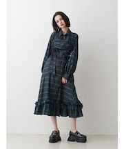 ドロストリボンチェックシャツワンピース