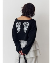 オフショルチョーカーショートニット