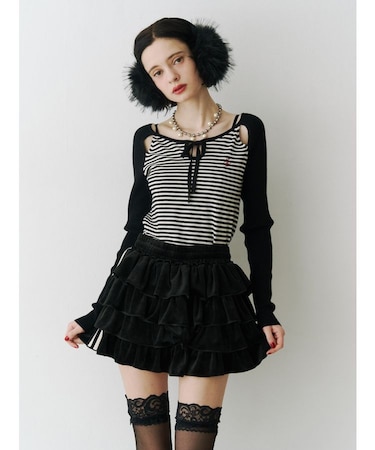 オープンショルダーレイヤードニット