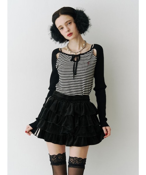 オープンショルダーレイヤードニット