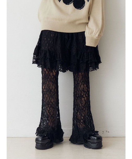 レースフリルレイヤードフレアパンツ