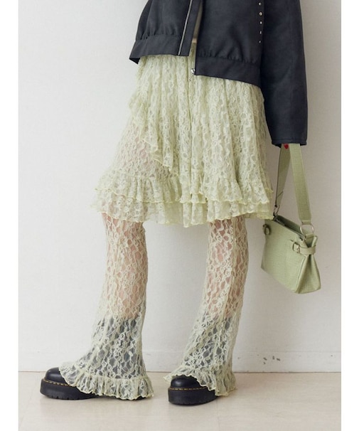 レースフリルレイヤードフレアパンツ