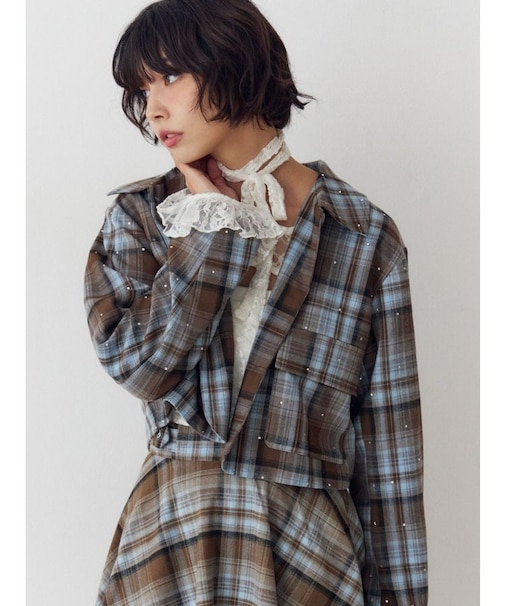 ステンカラーラインストーンショートジャケット【セットアップ対応】