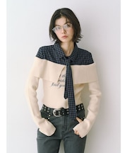 シャツレイヤードオフショルニット