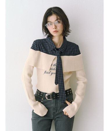 シャツレイヤードオフショルニット