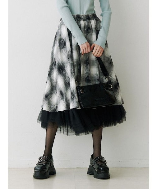 チュールリバーシブルチェックフレアスカート