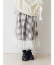 チュールリバーシブルチェックフレアスカート