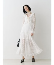 ラッフルフリルレースロングワンピース