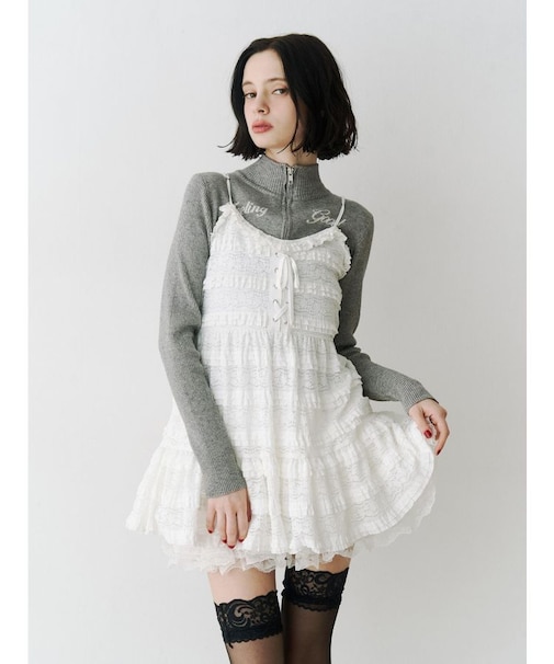 ボリュームレースキャミワンピース