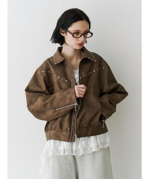 フェイクレザースタッズブルゾン｜ジュエティの通販｜&mall（アンド