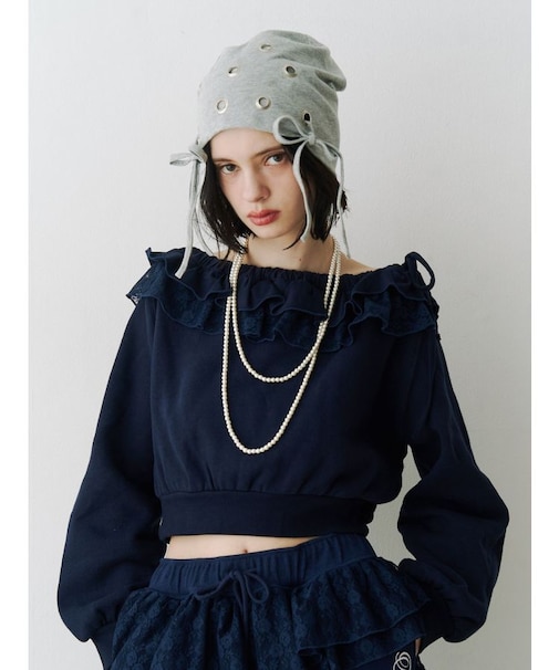 レースドッキングオフショルプルオーバー【セットアップ対応】