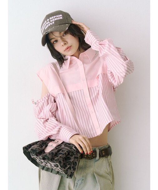 カットアウトバイカラークロップドシャツ