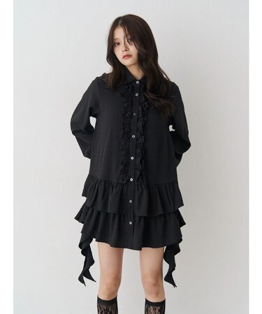 ラッフルヘムフリルチュニックシャツ