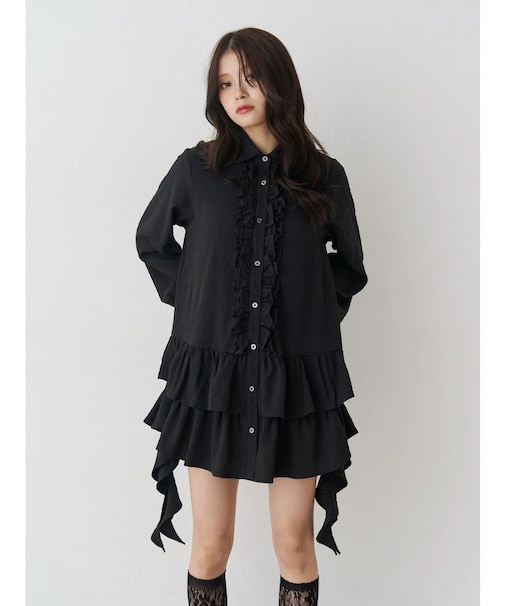 ラッフルヘムフリルチュニックシャツ