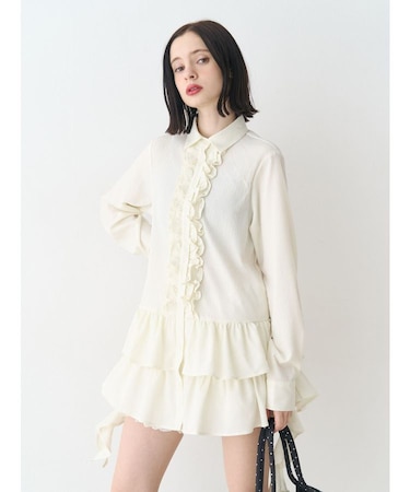 ラッフルヘムフリルチュニックシャツ