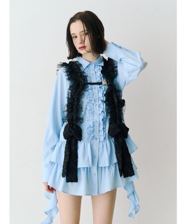 ラッフルヘムフリルチュニックシャツ