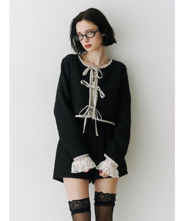 バイカラーツイードライクショートジャケット【セットアップ対応】