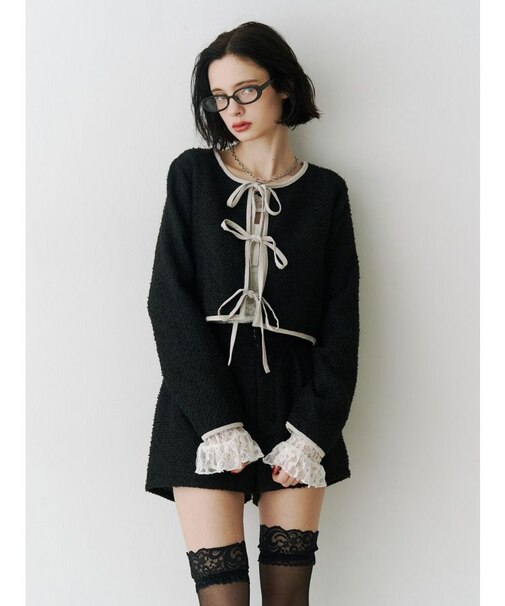 バイカラーツイードライクショートジャケット【セットアップ対応】