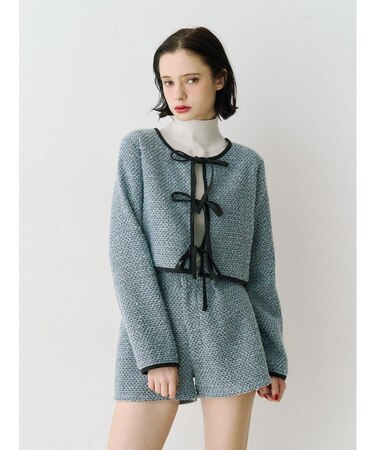 バイカラーツイードライクショートジャケット【セットアップ対応】