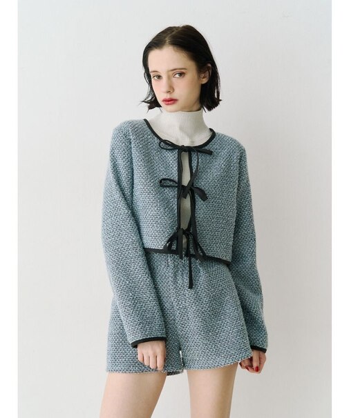 バイカラーツイードライクショートジャケット【セットアップ対応】