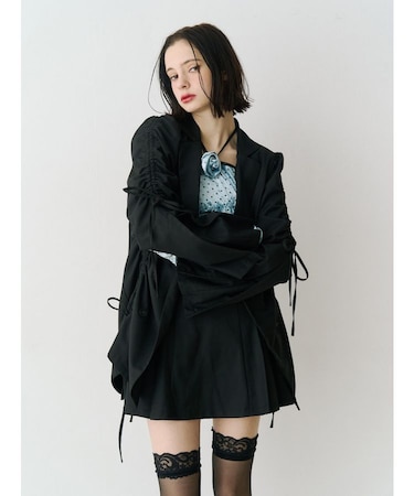 ギャザーリボンジャケットミニワンピース【セットアップ対応】