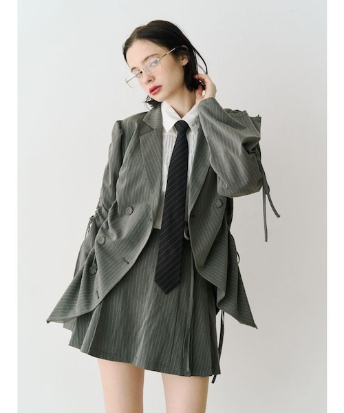 ギャザーリボンジャケットミニワンピース【セットアップ対応
